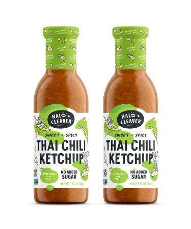 Spicy Ketchup by Halo and Cleaver | Keto Ketchup with a Kick of Heat from Thai Chili Peppers + Sweetened Naturally with Fruit | Whole 30 Banana Ketchup with Fresh Tomatoes + No Sugar Added | 13 oz (2 Pack) Thai Chili Ketchup