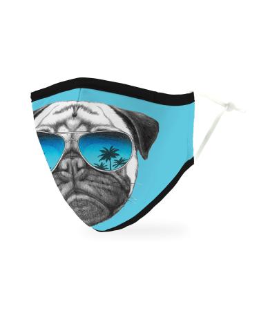 Weddingstar 3-Ply Adult Washable Cloth Face Mask Reusable and Adjustable with Filter Pocket - Shades Pug Adult Mask Shades Pug