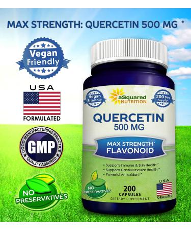 Quercetin 500mg Supplement - 200 Capsules - Cardiovascular & Immune Support - Buy Online on GoSupps.com
