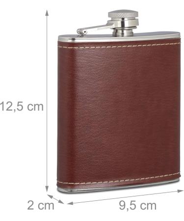 Relaxdays 200ml Stainless Steel Pocket Flask with Synthetic Leather Case - Compact Flat Man for On-the-Go - Brown - Buy Online on GoSupps.com