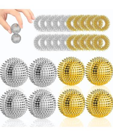 8 Hedgehog ball hard + 20 battery pressur rings - Skills Borderline Set with Skill Ball Metal and Skill Ring - Acupressure Ball Igelball Klein 3cm Acupressure Ring Skills Set Set Stress Adult Massage Single 4 Gold + 4 Silver
