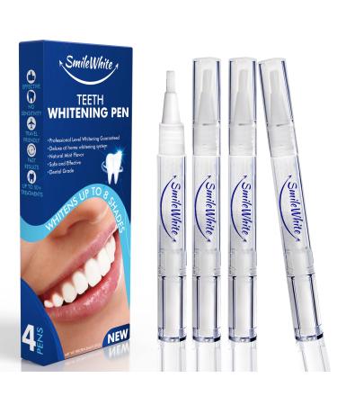 SmileWhite Teeth Whitening Pen (4 Pens), Teeth Whitening Gel Pen, Teeth Whitening Kit, Effective, Painless, Non Sensitive, Travel Friendly, Natural White Smile, Natural Mint Flavor