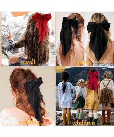 2 Pcs Big Hair bow Hair Bows for Women Bow Hair Clip Elegant Solid Color French Barrette Bows For Hair With Long Silky Satin Hair Barrettes Accessories Bow Hair Clips for Women Girl(Black+Red) - Buy Online on GoSupps.com