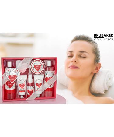 BRUBAKER 8-Piece Bath & Shower Set - Strawberry Sweet Love Gift Set in Decorative Wooden Basket - Pink Flower Design - Buy Online on GoSupps.com