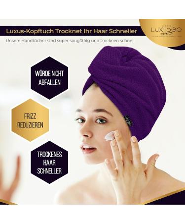 Buy LUXTOGO 100% Cotton Fast Dry Hair Towel - Super Absorbent Hair Turban with Button & Elastic - Purple Checkered 2 Pcs | International Shipping Available - Buy Online on GoSupps.com