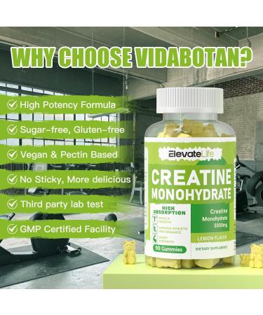 Buy Sugar-Free Creatine Monohydrate Gummies 5g - 180 Lemon Chewable Supplements for Men & Women - Pack of 2 - Buy Online on GoSupps.com