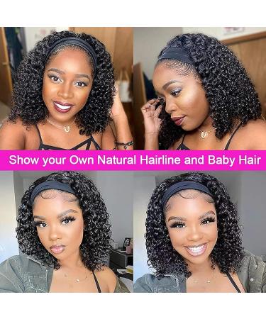 TISTAYA Short Curly Headband Wig for Black Women - 12 Inch Natural Black Synthetic Hair with Water Wave Headbands - Buy Online on GoSupps.com