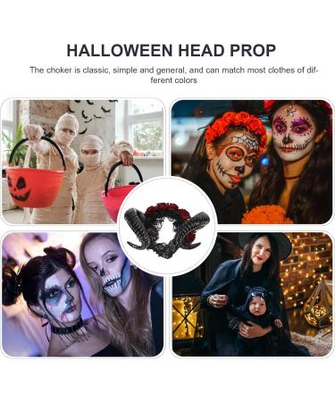 Lurrose Halloween Headband Sheep Horn Head Piece Rose Flower Hair Band Gothic Horns Headwear with Lace Veil for Festival - Buy Online on GoSupps.com