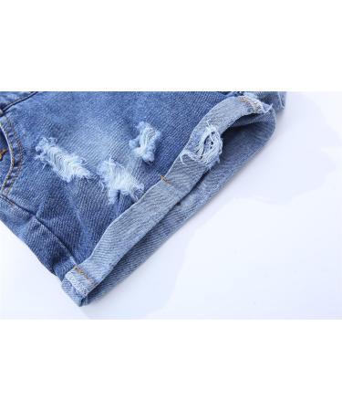 KIDSCOOL SPACE Little Girl Big Ripped Denim Shortalls 5-6 Years Light Blue-2055 - Buy Online on GoSupps.com