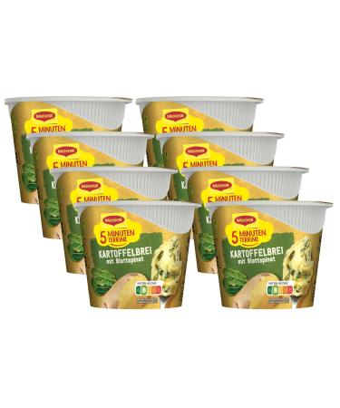 Maggi 5 minutes Terrine Potato porridge with leaf spinach delicious ready meal with spinach instant potato puree potato snack 8 Pack (8 x 47g) leaf spinach 47 g (8 Pack)
