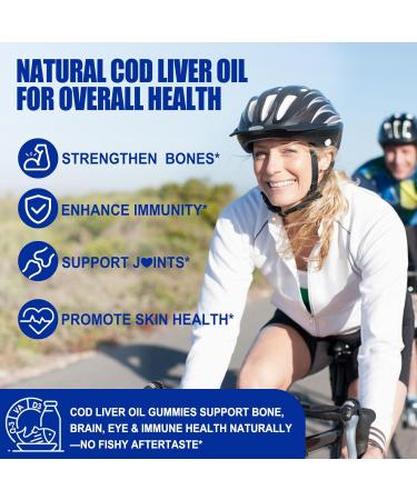 Cod Liver Oil 1000mg Gummies for Adults & Kids with Vitamin A & D3 - Omega 3 Fish Oil Supplement - DHA 360mg & EPA 240mg for Brain Bone Eye & Immune Health Sugar Free 120 Count - Buy Online on GoSupps.com