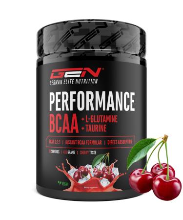 BCAA Performance - 450g Powder - Instant BCAA + L-Glutamine + Taurine - Delicious & Super Soluble - Vegan Amino Acids - Ratio 2:1:1 - (Cherry)