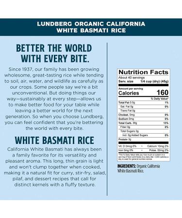 Organic California White Basmati Rice - Gluten-Free, Non-GMO, Vegan | Lundberg Family Farms (64 oz) - Buy Online on GoSupps.com