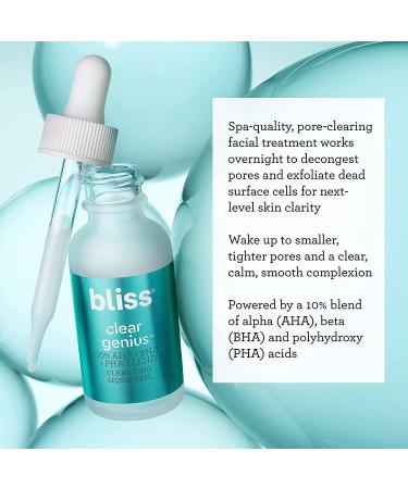 Bliss Clear Genius Overnight Liquid Peel | Exfoliating & Pore-Clearing Treatment | Clean, Cruelty-Free & Vegan Formula | 1 fl oz - Buy Online on GoSupps.com
