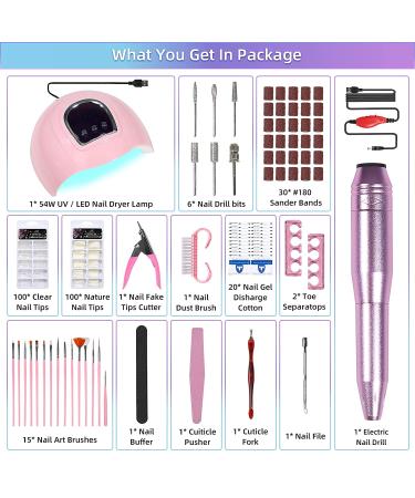 Complete Nail Kit with Electric Drill, UV LED Lamp, 54W Dryer, Manicure Pen, False Tips, Files - Perfect Starter Set for Acrylic Art Supplies - Buy Online on GoSupps.com
