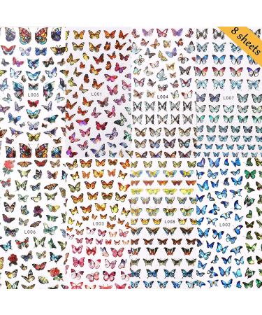 Baoximong Butterfly Nail Stickers - 8 Sheets Colorful Spring 3D Self-Adhesive Decals | Holographic Laser Design Nail Art Accessories for Women - Buy Online on GoSupps.com