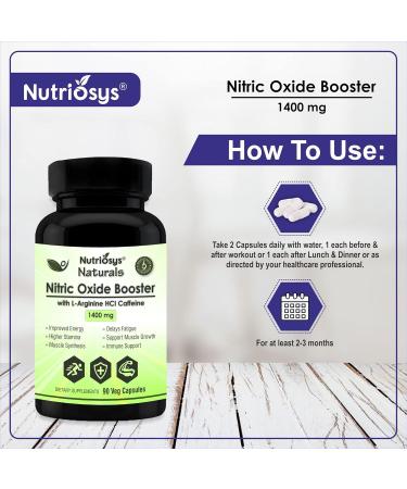 Naturals Nitric Oxide 1400mg Pre Workout L-Arginine L-Citrulline Caffeine | Boost Muscle Growth Stamina & Energy | 90 Veg Capsules - Buy Online on GoSupps.com