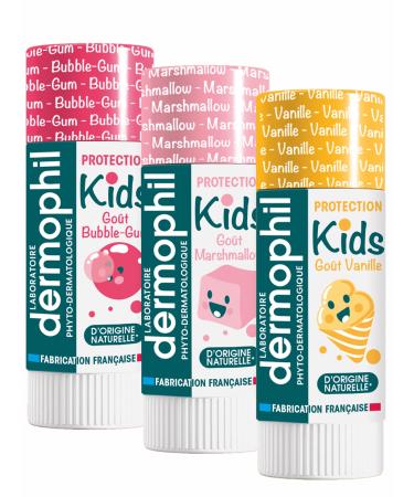 Dermophil dermokid' S Stick Lips NEW perfumes- Vanilla * Marshmallow * Bubble Gum 3 sticks of 4 g