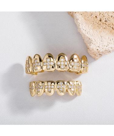 Men's Personalised Big Gold Teeth Grillz Patchwork Braces with Iced Out Round Zirconium Halloween Cosplay Party Tooth Rapper Gift for Women Men - Buy Online on GoSupps.com