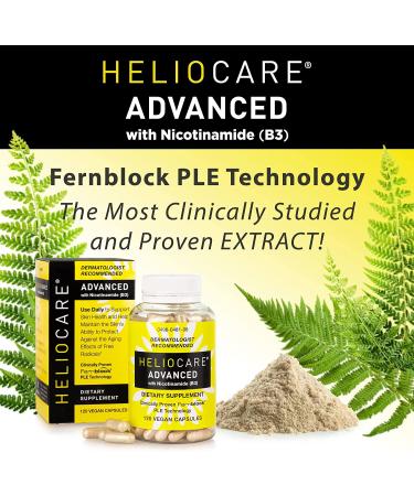 Heliocare Advanced Nicotinamide 500mg + Fernblock PLE Extract 240mg - Skin Cell Health Support with Antioxidant Niacinamide - 120 Vegan Capsules - Buy Online on GoSupps.com