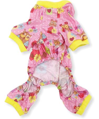 Dog Pajamas Pink Owls L 18 Length 22-26 Chest - Soft Cotton Blend Jumpsuit for Small Medium Pets - Buy Online on GoSupps.com