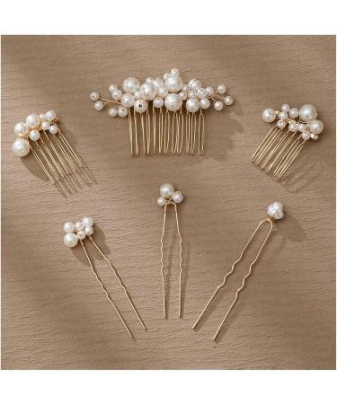 Bridal Headdress Hair Comb Hairpin Set Wedding Hair Accessories Handmade Pearl Hair Comb for Women Wedding Hair Piece Headpiece Gold - Buy Online on GoSupps.com