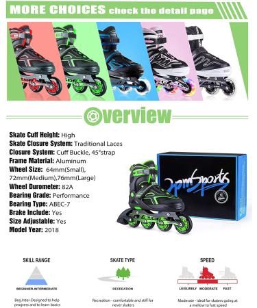 2PM SPORTS Torinx Adjustable Inline Skates - Orange/Red/Green Black - Beginner Roller Blades for Kids - Green Medium - Big Kid (1-4 US) - Buy Online on GoSupps.com
