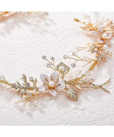 SWEETV Gold Flower-Leaf Bridal Headband | Wedding Hair Accessories for Brides - Buy Online on GoSupps.com