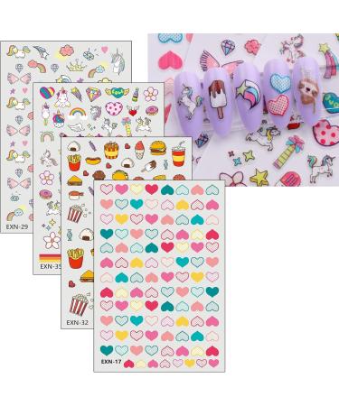 JMEOWIO 18 Sheets Cute Nail Stickers for Kids Nail Art Stickers Decals Self-Adhesive Heart Flower Rainbow Fruit Nail Supplies Nail Art Design Decoration Accessories - Buy Online on GoSupps.com