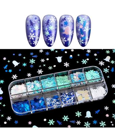 Noverlife 36 Grids Christmas Nail Art Sequins - 3D Holographic Laser Snowflake Star Glitters for Holiday Manicure - Buy Online on GoSupps.com