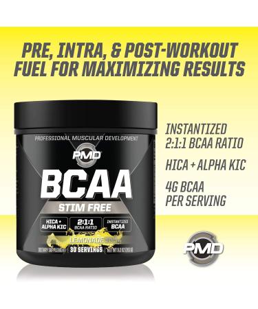 PMD Sports BCAA Stim-Free Amino Acids - Better Workout Performance Enhanced Recovery Daily Energy Muscle Builder and Muscle Sparing - BCAA Powder Drink Mix - Lemonade (30 Servings) - Buy Online on GoSupps.com