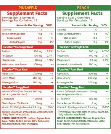 FocusFuel Energy Chews Variety Pack Peach & Pineapple (2-Pack 30 Servings Total) 100mg Natural Caffeine + Nootropics Sweet Tropical Energy Duo - Buy Online on GoSupps.com