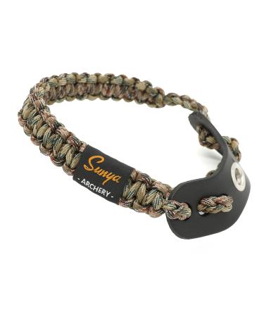 SUNYA Archery Bow Wrist Sling, 550 Paracord Strap Comfortable on Hand.100% Full Grain Leather Yoke, Multiple Camo Colors.Fit Compound Bow Stabilizer & Recurve. Expedition Camo 29-6896