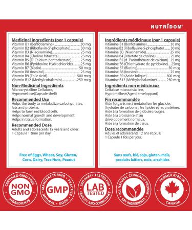 Nutridom Fortified Vitamin B-Complex 200 mg 120 Count All Vegan B-Vitamins Including B12 B1 B2 B3 B4 B5 B6 B7 (Biotin) B8 (Inositol) B9 (Folic Acid) - Buy Online on GoSupps.com