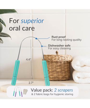 Stainless Steel Tongue Scraper for Adults - 2 Pack with Travel Cases | Reduce Bad Breath Fast | Metal Tongue Cleaner - Buy Online on GoSupps.com