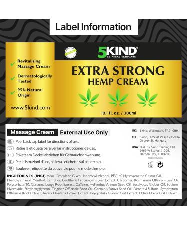 Buy 5kind Extra Strong Hemp Cream 10.1 fl oz | Maximum Strength Joint & Muscle Relief | Soothing Hemp Cream for Back Joints Neck Knees & Shoulders - International Shipping Available - Buy Online on GoSupps.com