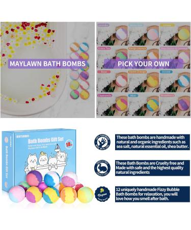 Maylawn 12-Piece Handmade Lavender Bath Bombs Gift Set - Vegan & Cruelty-Free - Perfect for Bubble and Spa Baths - Ideal Birthday or Mothers Day Gift for Her/Him - Buy Online on GoSupps.com