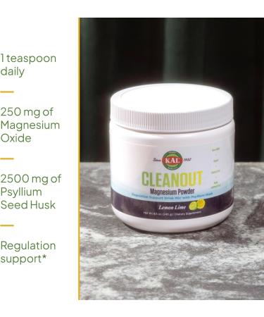 KAL Cleanout Magnesium Plus Psyllium Husk Powder - Lemon Lime - Magnesium Oxide with Fiber Supplement - Regulation Support Drink Mix - No Sugar - 60-Day Guarantee 40 Servings 8.5 OZ - Buy Online on GoSupps.com