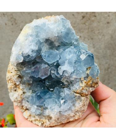 1pc Natural Celestite geode Quartz Cluster Crystal Stone Home Decorated Stones Sphere PEIQIYIN Stone Mineral Specimen
