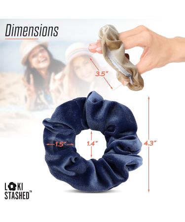 LokiStashed 3-PACK Velvet Hair Tie Scrunchies with Hidden Zipper Pocket - Navy Tan Black - Buy Online on GoSupps.com