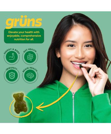 Gruns Adult Super Greens Gummies 10 Pack Superfood Gummy Bears with Spirulina Chlorella & Prebiotics for Digestive Health Adaptogens Supplement with 20 Vitamins & Minerals Low Sugar - Buy Online on GoSupps.com