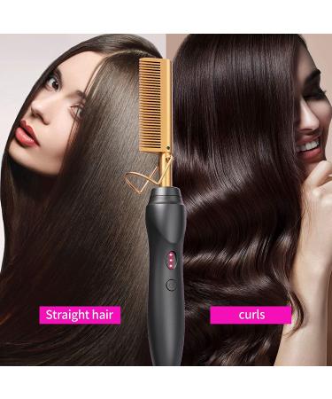 Ceramic Electric Hot Comb Hair Straightener - 3-in-1 Curling Iron for Natural Black Hair, Beard, Wigs - Holiday Gift - Gold - Buy Online on GoSupps.com