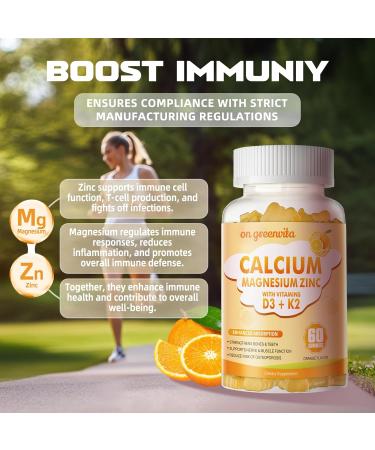 Calcium Magnesium Zinc Gummies with Vitamin D3 & K2 - High Potency Enhanced Absorption -120 Orange Gummies Flavored 60 Count (Pack of 2) - Buy Online on GoSupps.com
