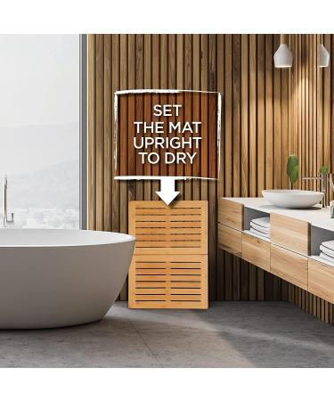 Bamboo Shower Mat - Foldable & Non-Slip Wood Bath Mat - 18 x 24 Inches - Buy Online on GoSupps.com