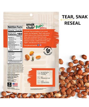 Snak Club Tajin Fiesta Snack Mix 11oz - Chili & Lime Flavored Peanuts, Pepitas & Corn Crunchy Snacks Mild in Heat - Bold Flavor - Resealable Bag - Buy Online on GoSupps.com