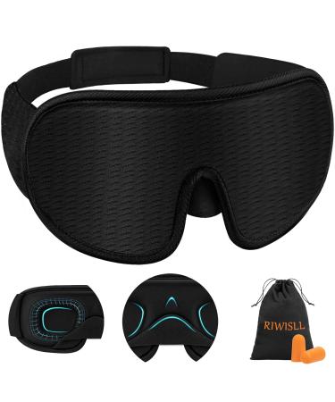 RIWISLL Sleep Mask Super Soft 3D Contoured Cup Sleeping Mask Upgraded 100% Blockout Light Sleep Masks for Women Men with Adjustable Strap Comfortable Concave Molded Eye Covers for Sleeping Black