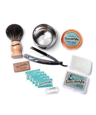 Gentleman Jon Straight Razor Shave Kit - 6-Piece Set with Razor, Brush, Alum Block, Soap, Bowl, Blades - Buy Online on GoSupps.com
