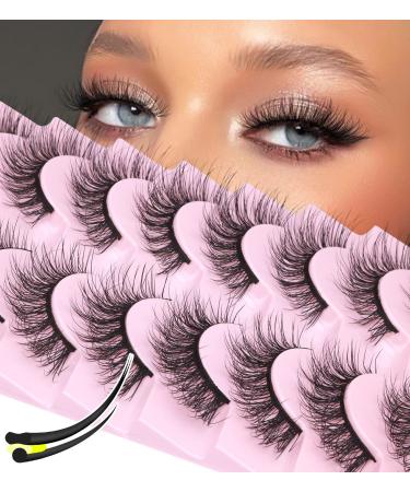 Mink Lashes Natural Look Fluffy Fake Eyelashes Wispy Strip Lashes Full Volume Curly Soft 3D Faux Mink Eyelashes that Look Like Extensions Lashes Pack Fluffy&Wispy
