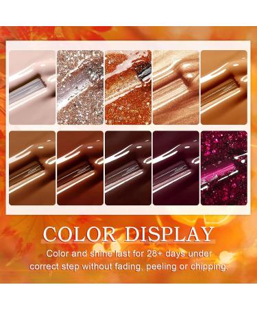 Yueshop Brown Gel Nail Polish 10 Colors Autumn Pumpkin Orange Champagne Burgundy Red Glitter Gel Nail Polish Set Soak off UV LED Lamp Nail Polish (8ml) - Buy Online on GoSupps.com