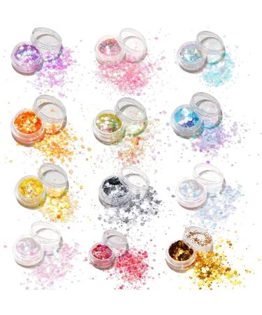 AOOWU Chunky Glitter 12 Colors 3D Nail Art Sequins - Festival & Holographic Cosmetic Glitter for Nail, Face, Body & DIY Art - Buy Online on GoSupps.com